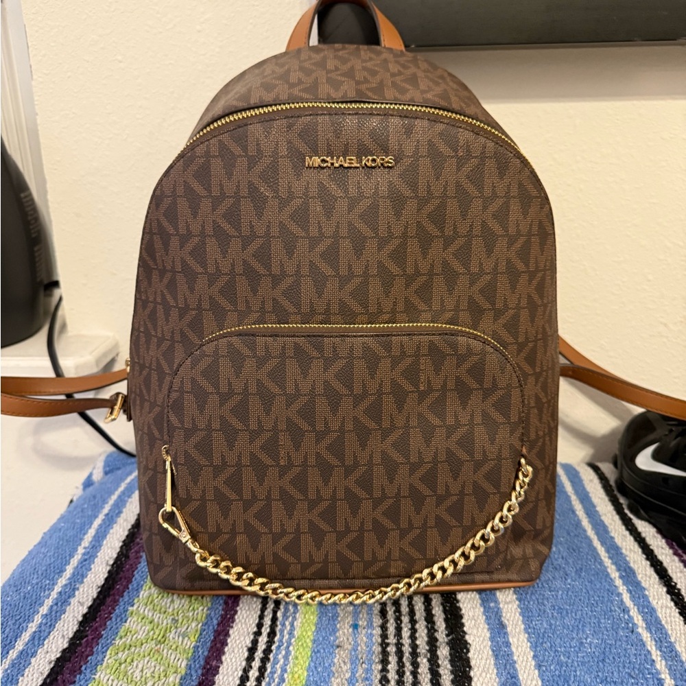 Michael Kors Brown Backpack with Gold Chain